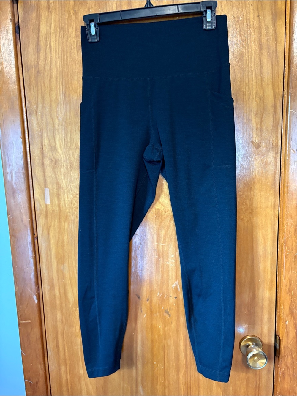 NWOT Women's High-Rise Black Rib Leggings with Wide Waistband - Size L